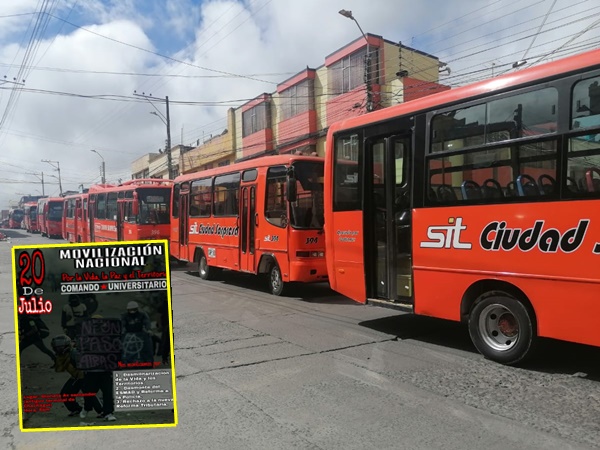 Ante protestas del 20J unos 400 buses dejarán de circular hoy en Pasto