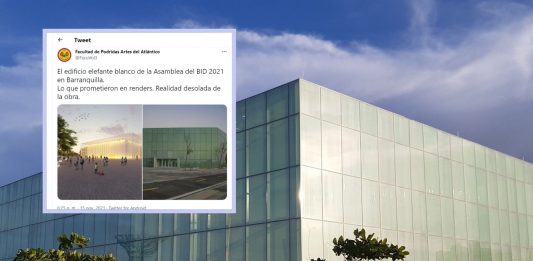En redes, se preguntan qué pasa con el edificio de la Asamblea del BID 2021 en Barranquilla, el pabellón de cristal fue terminado en 2020.