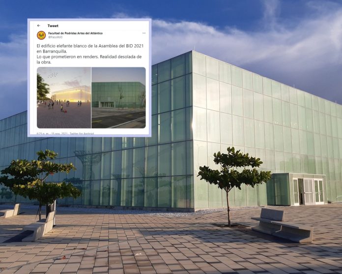 En redes, se preguntan qué pasa con el edificio de la Asamblea del BID 2021 en Barranquilla, el pabellón de cristal fue terminado en 2020.