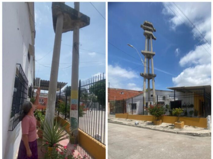¡20 años! en trámites para que quiten el poste que se podría derrumbar sobre su casa, en Barranquilla